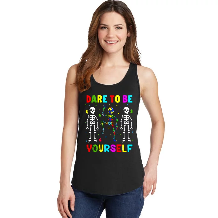 Autism Awareness Skeleton Dabbing Dare To Be Yourself Ladies Essential Tank