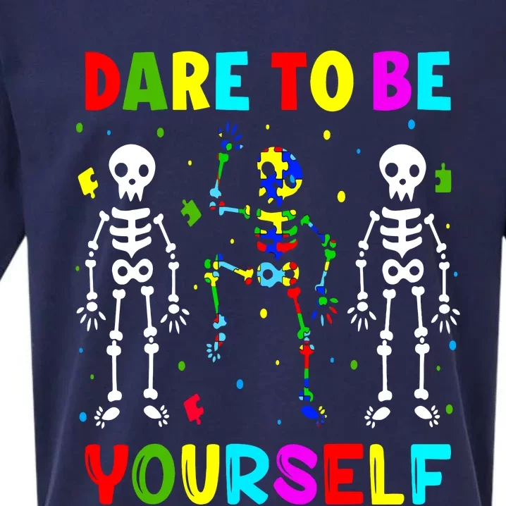 Autism Awareness Skeleton Dabbing Dare To Be Yourself Sueded Cloud Jersey T-Shirt