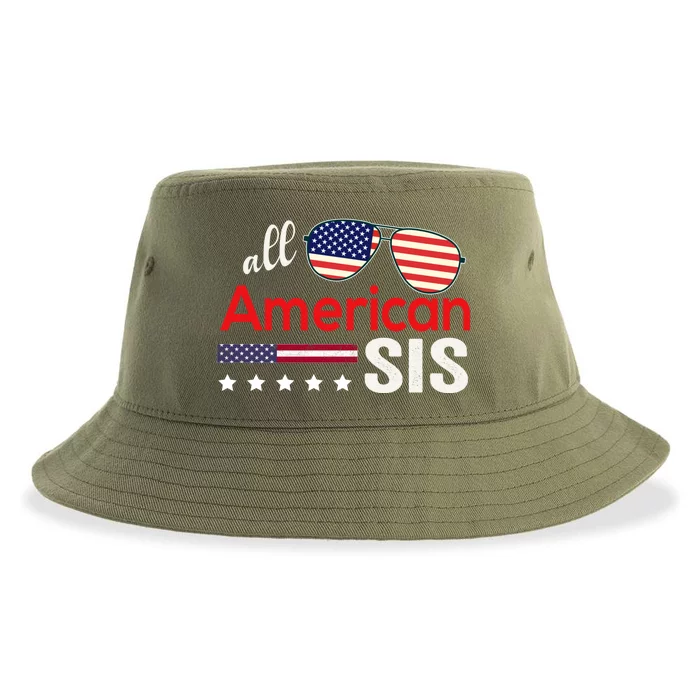 All American Sis 4th Of July American Flag Sister Gift Sustainable Bucket Hat