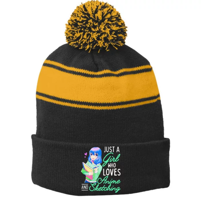 Anime And Sketching Just A Girl Who Loves Anime Drawing Stripe Pom Pom Beanie