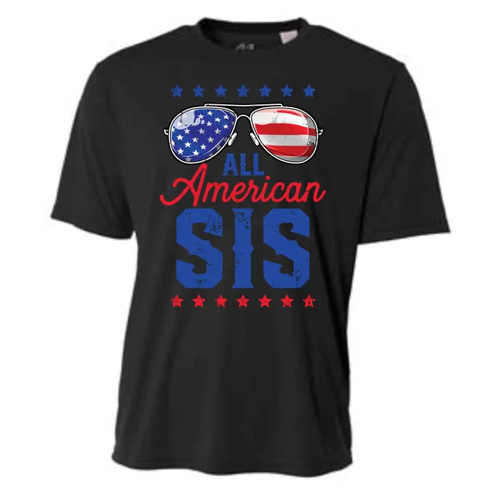 All American Sis 4th Of July Usa Sunglasses Family Matching Gift Cooling Performance Crew T-Shirt