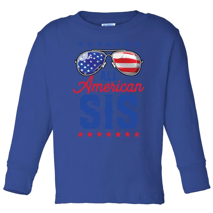 All American Sis 4th Of July Usa Sunglasses Family Matching Gift Toddler Long Sleeve Shirt