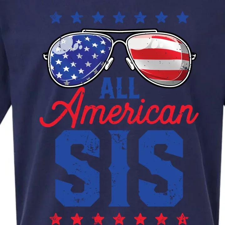 All American Sis 4th Of July Usa Sunglasses Family Matching Gift Sueded Cloud Jersey T-Shirt