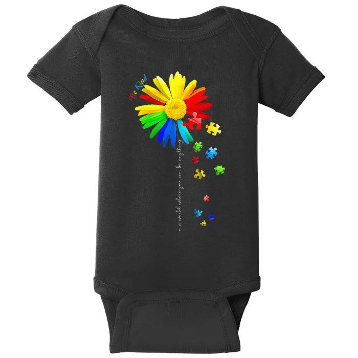 Autism Awareness Sunflower Be Kind Puzzle Mom Baby Bodysuit