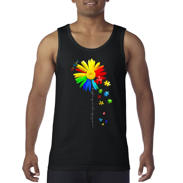 Autism Awareness Sunflower Be Kind Puzzle Mom Tank Top