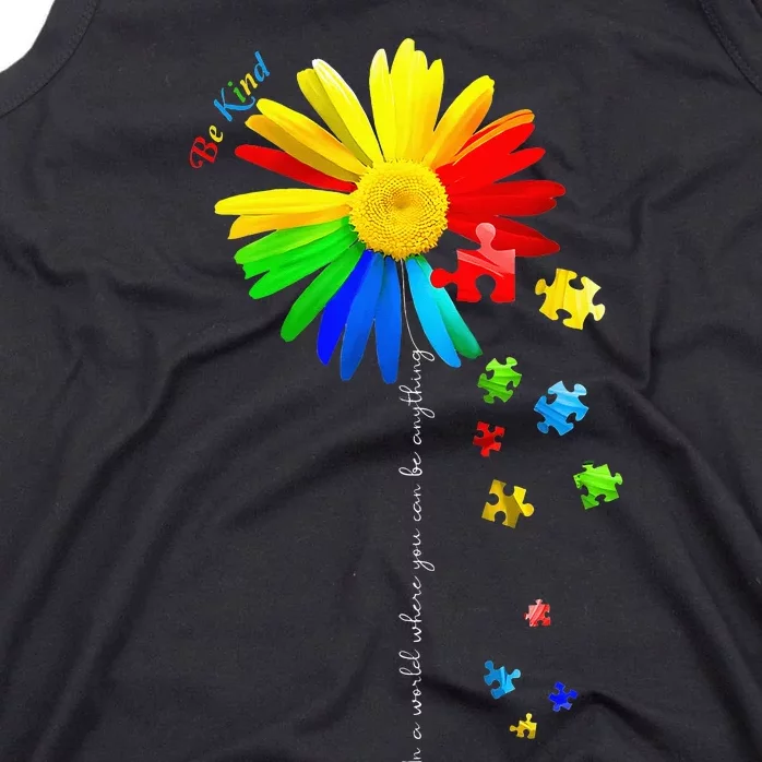 Autism Awareness Sunflower Be Kind Puzzle Mom Tank Top