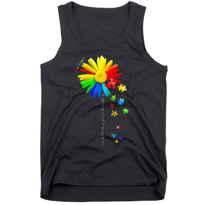 Autism Awareness Sunflower Be Kind Puzzle Mom Tank Top