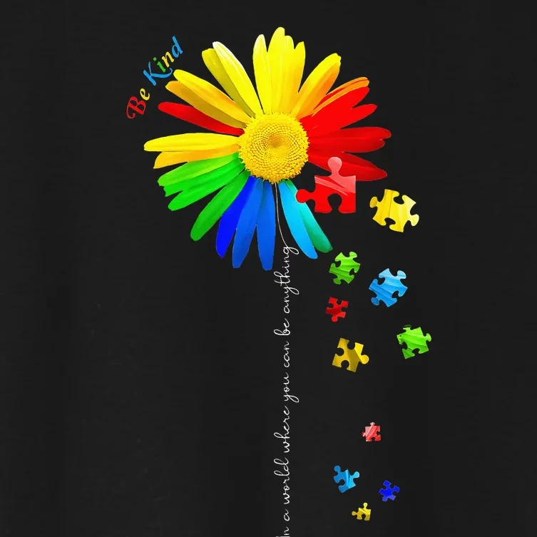 Autism Awareness Sunflower Be Kind Puzzle Mom Women's Crop Top Tee