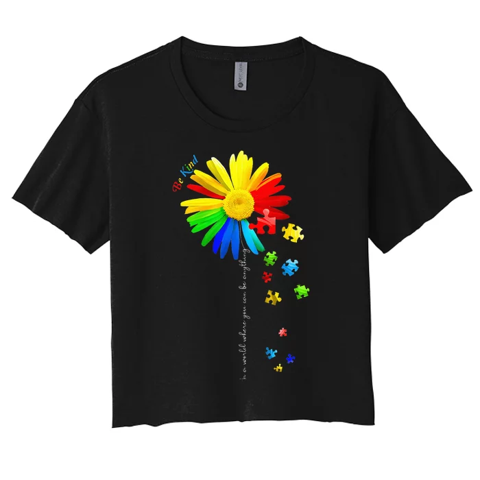 Autism Awareness Sunflower Be Kind Puzzle Mom Women's Crop Top Tee