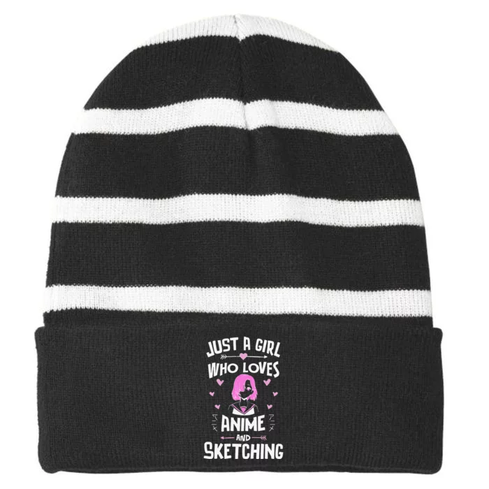 Anime And Sketching, Just A  Who Loves Anime Striped Beanie with Solid Band