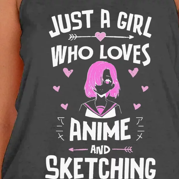 Anime And Sketching, Just A  Who Loves Anime Women's Knotted Racerback Tank