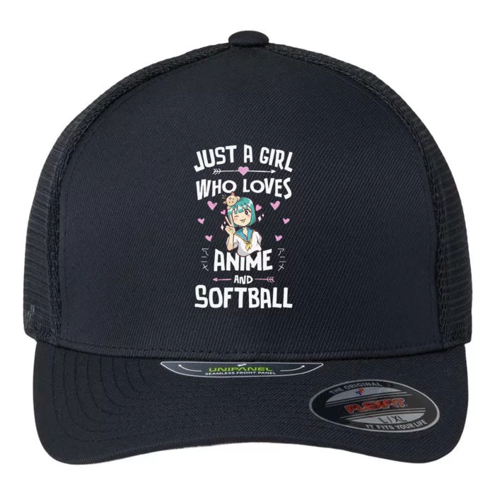 Anime And Softball For Daughter And Girls Flexfit Unipanel Trucker Cap