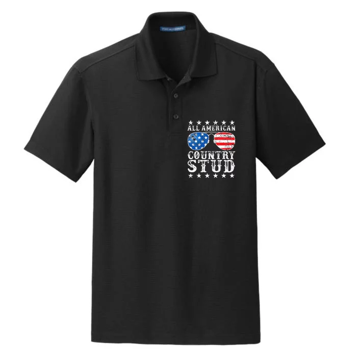 All American Stud Country 4th Of July USA Flag Gift Dry Zone Grid Performance Polo