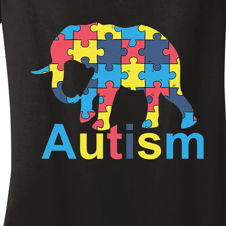 Autism Awareness Tees Elephant Puzzle Women's V-Neck T-Shirt