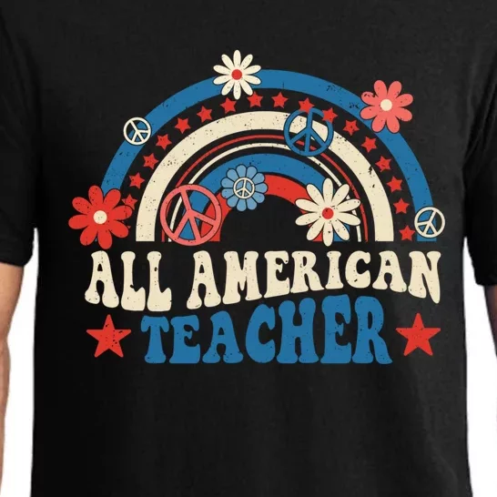 All American Teacher Rainbow Usa Teacher 4th Of July Us Flag Gift Pajama Set