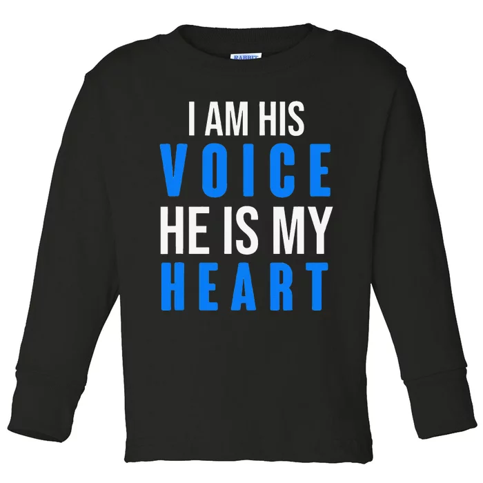 Autism Awareness Tees I Am His Voice He Is My Heart Toddler Long Sleeve Shirt