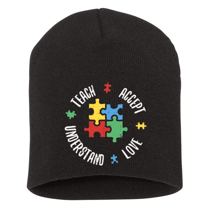 Autism Awareness Teacher Teach Accept Understand Love Short Acrylic Beanie