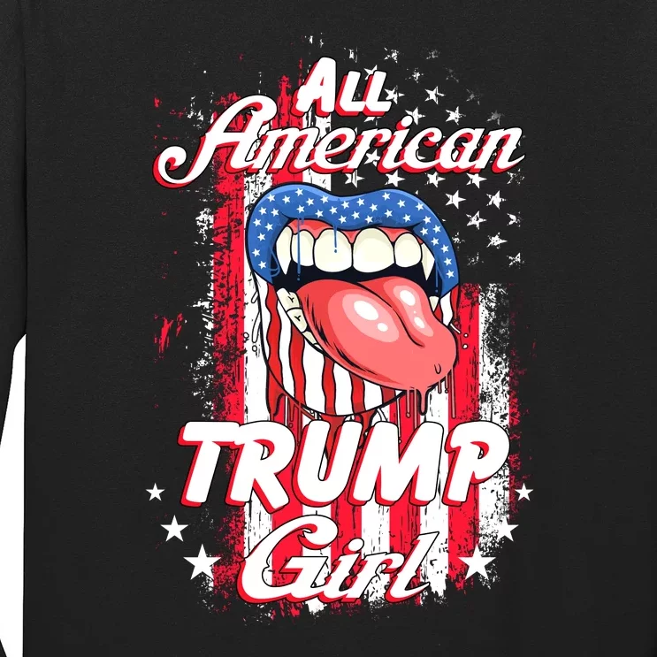 All American Trump Girl 2024 Shirts Trump Flag Women Girls Long Sleeve Shirt