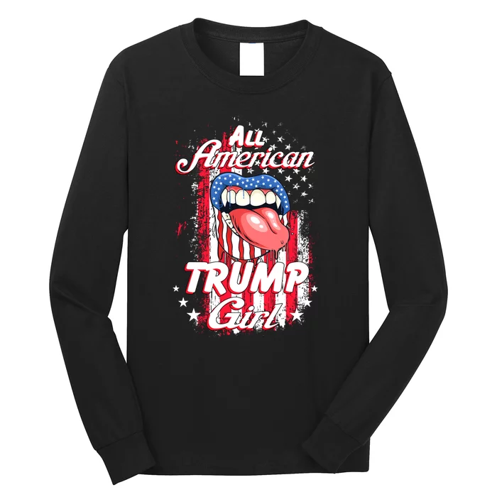 All American Trump Girl 2024 Shirts Trump Flag Women Girls Long Sleeve Shirt