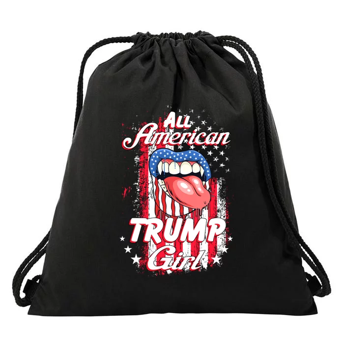 All American Trump Girl 2024 Shirts Trump Flag Women Girls Drawstring Bag