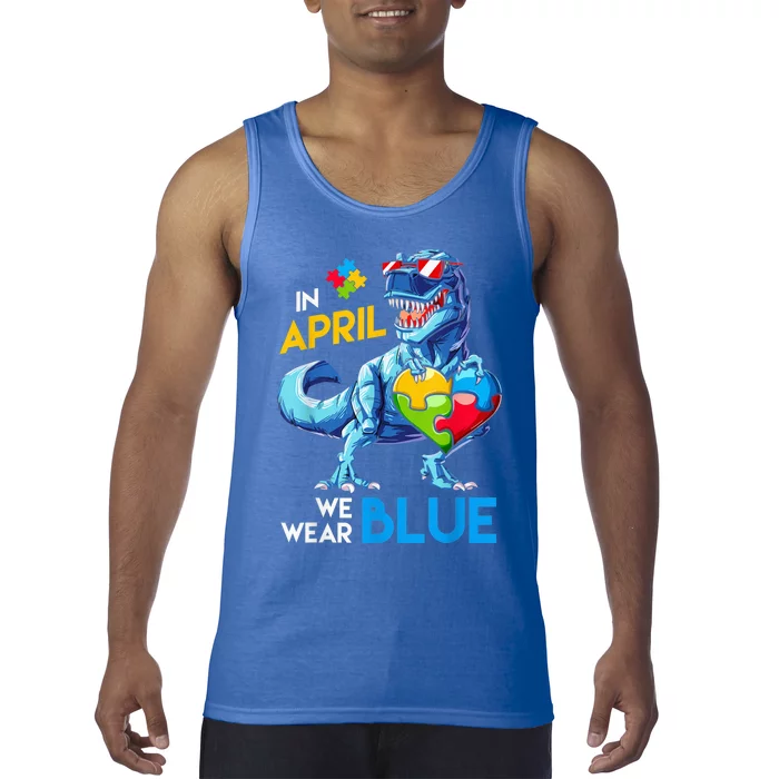 Autism Awareness Trex Dino Dinosaur Dinosaurus Wear Blue Boy Tank Top