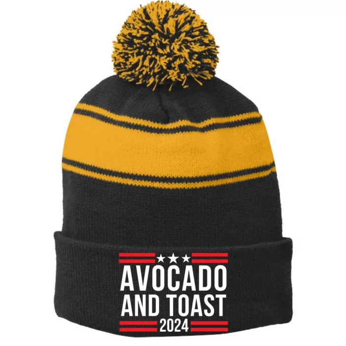 Avocado And Toast 2024 Healthy Foodie Political Election Stripe Pom Pom Beanie