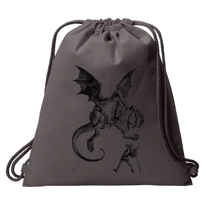 Alice And The Jabberwocky Alice In Wonderland Vintage Art Drawstring Bag