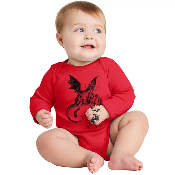 Alice And The Jabberwocky Alice In Wonderland Vintage Art Baby Long Sleeve Bodysuit