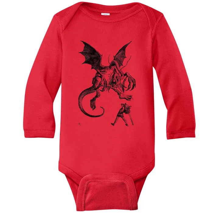 Alice And The Jabberwocky Alice In Wonderland Vintage Art Baby Long Sleeve Bodysuit