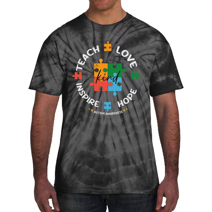 Autism Awareness Teacher Teach Hope Love Inspire Tie-Dye T-Shirt