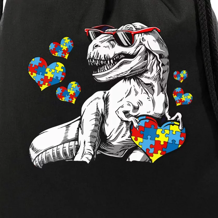 Autism Awareness TRex Dinosaur Sunglasses Heart Puzzle Drawstring Bag