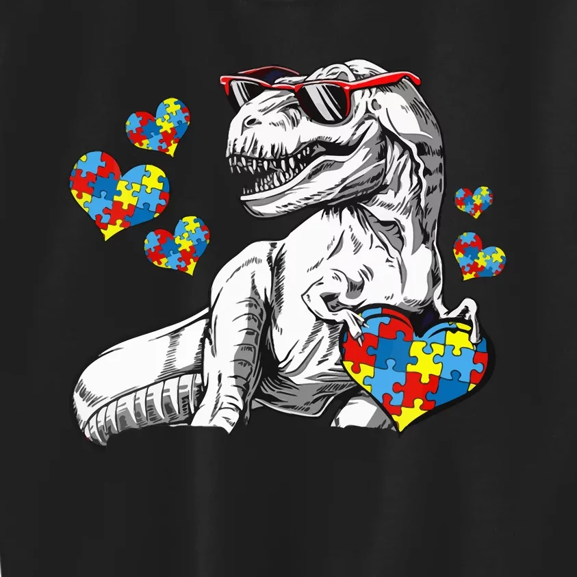 Autism Awareness TRex Dinosaur Sunglasses Heart Puzzle Kids Sweatshirt