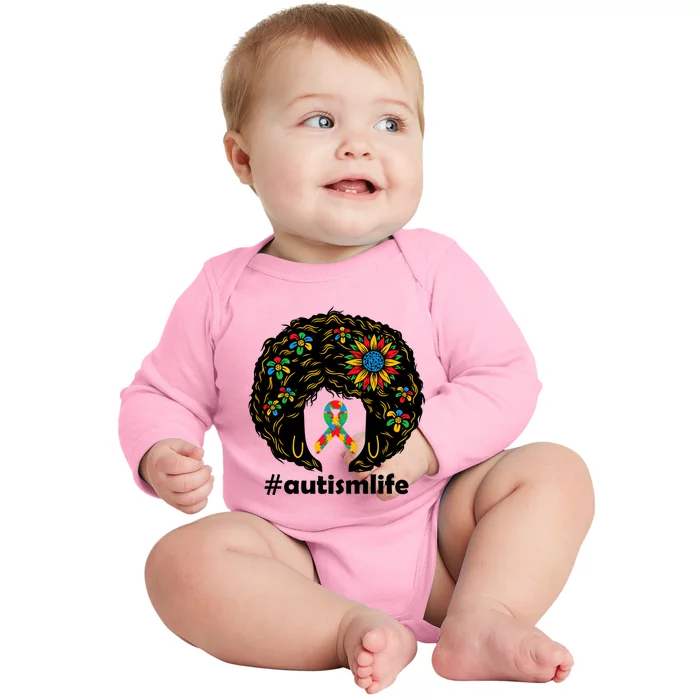 African American Teacher Afro Hair Style Autism Awareness Gift Baby Long Sleeve Bodysuit