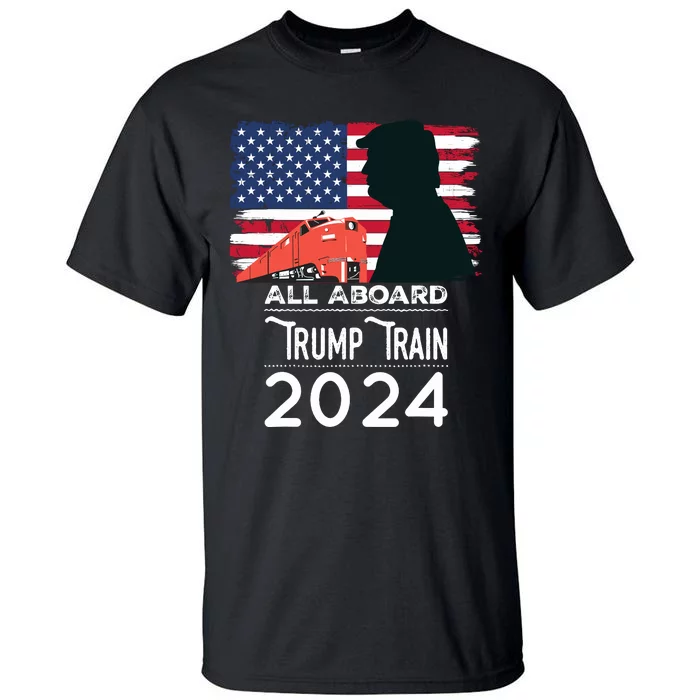 All Aboard Trump Train 2024 Vintage American Flag Tall T-Shirt