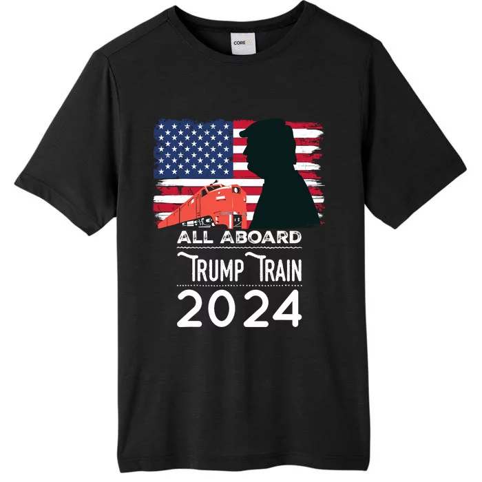 All Aboard Trump Train 2024 Vintage American Flag ChromaSoft Performance T-Shirt