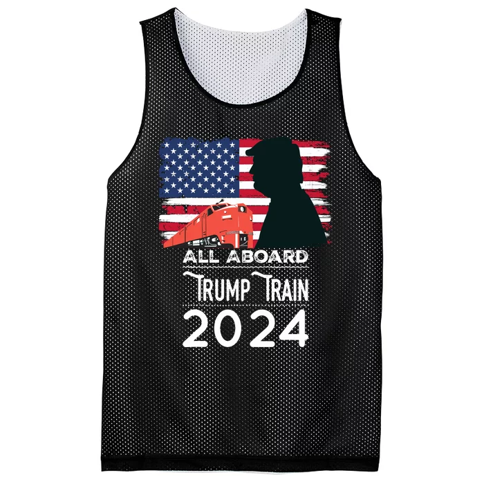 All Aboard Trump Train 2024 Vintage American Flag Mesh Reversible Basketball Jersey Tank