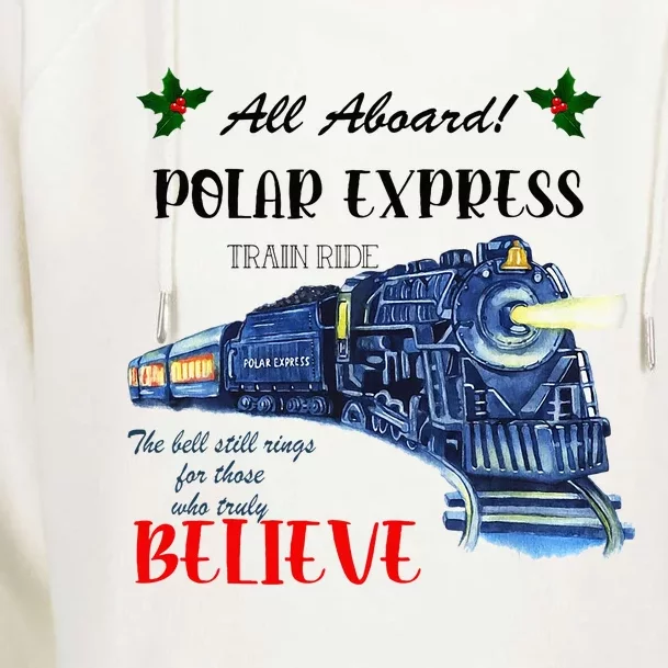 All Aboard Train Ride Believe Christmas Womens Funnel Neck Pullover Hood