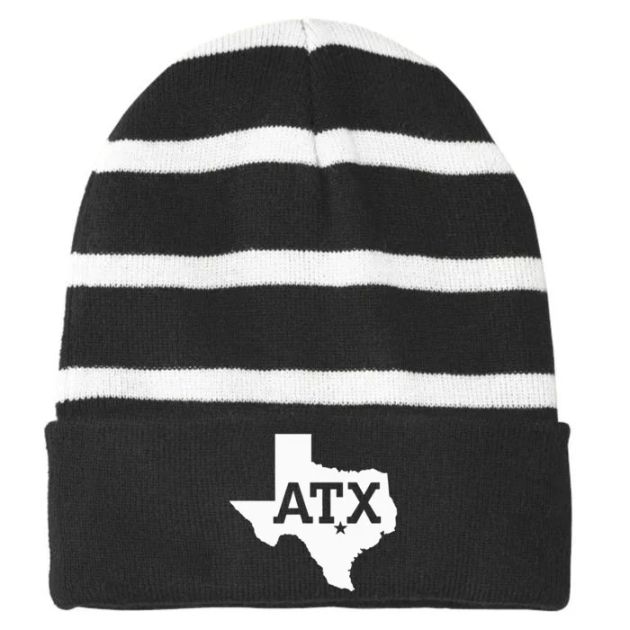 ATX Austin TX Design With Texas Silhouette Striped Beanie with Solid Band