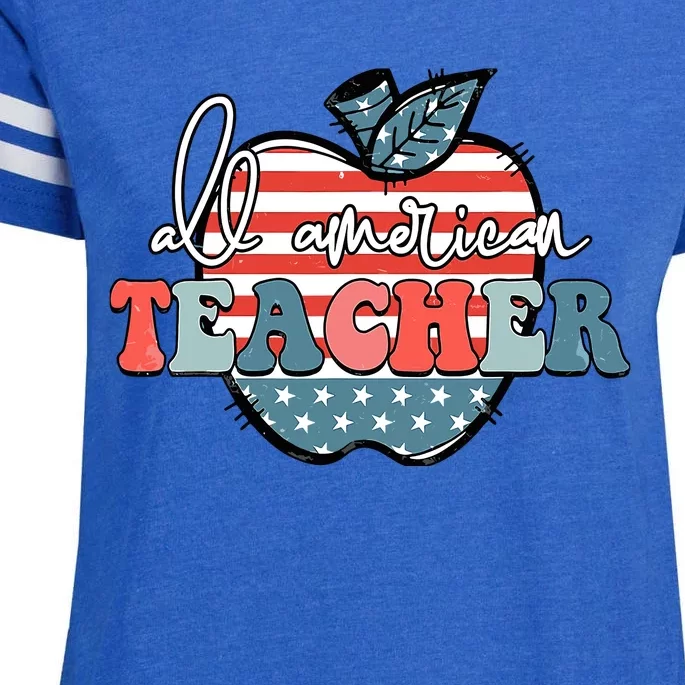 All American Teacher American Flag 4th Of July Usa Teachers Enza Ladies Jersey Football T-Shirt