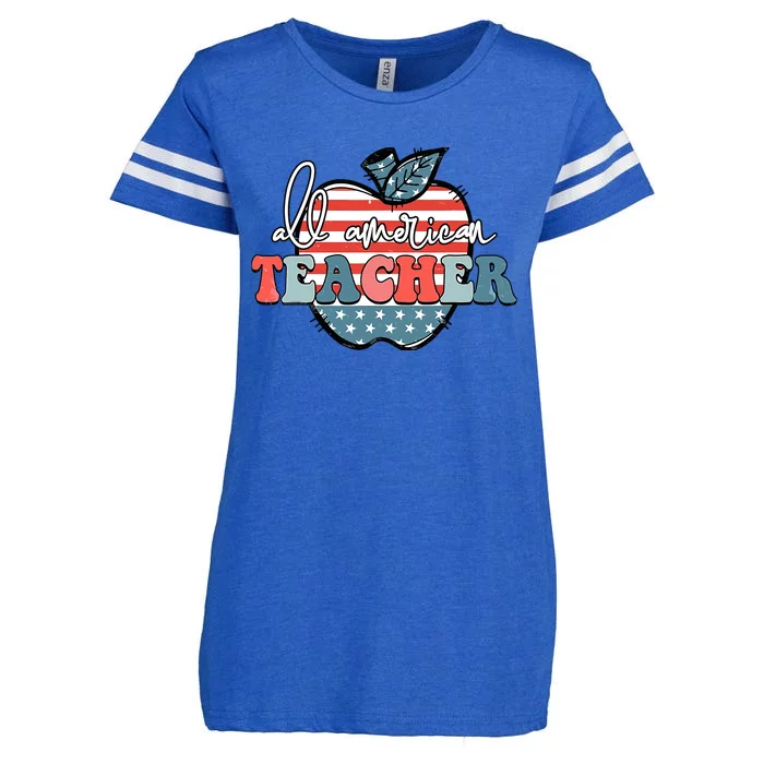 All American Teacher American Flag 4th Of July Usa Teachers Enza Ladies Jersey Football T-Shirt