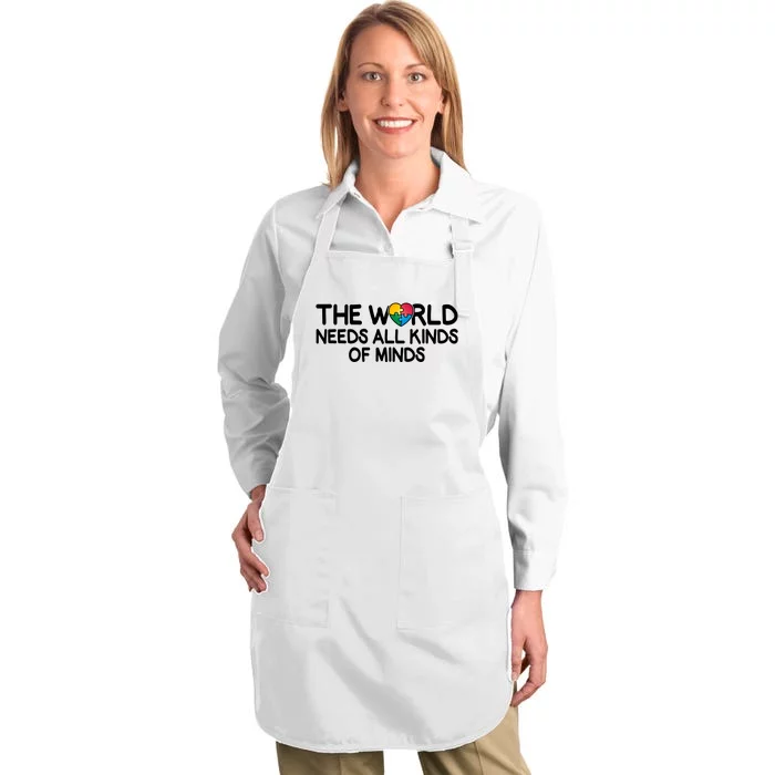 Autism Awareness The World Needs All Kinds Of Minds Full-Length Apron With Pocket