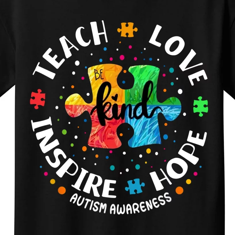 Autism Awareness Teacher Teach Hope Love Inspire Kids T-Shirt