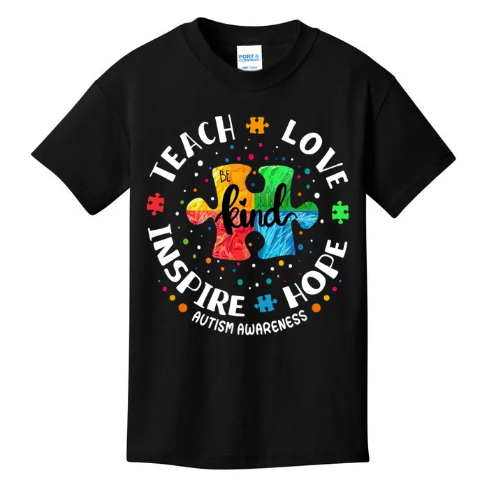 Autism Awareness Teacher Teach Hope Love Inspire Kids T-Shirt