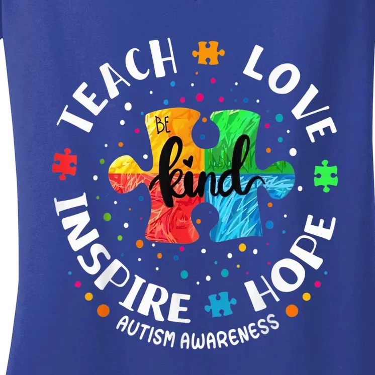 Autism Awareness Teacher Shirt Teach Hope Love Inspire Women's V-Neck T-Shirt