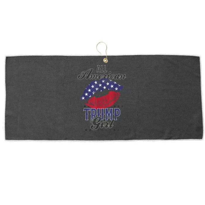 All American Trump Girl USA Flag Lips GOP Vote 2024 Large Microfiber Waffle Golf Towel