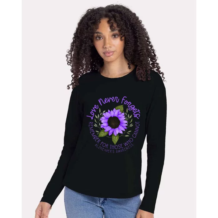 Alzheimer Awareness Tee For Women Purple Sunflower Womens Cotton Relaxed Long Sleeve T-Shirt