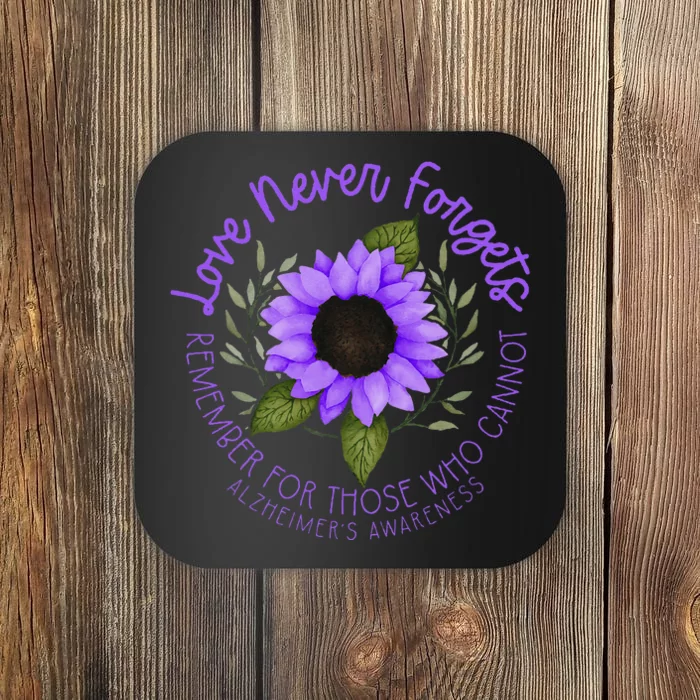 Alzheimer Awareness Tee For Women Purple Sunflower Coaster