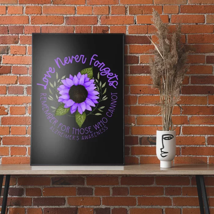 Alzheimer Awareness Tee For Women Purple Sunflower Poster