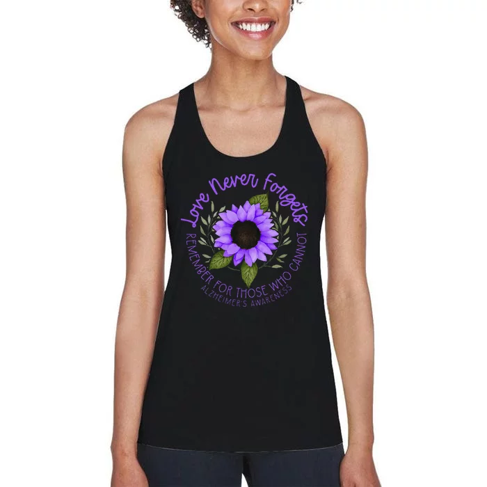 Alzheimer Awareness Tee For Women Purple Sunflower Women's Racerback Tank