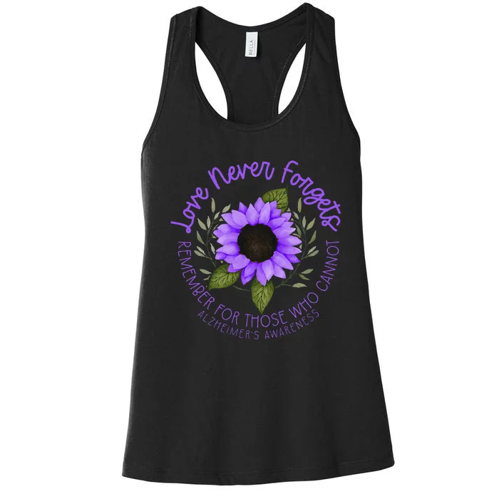 Alzheimer Awareness Tee For Women Purple Sunflower Women's Racerback Tank